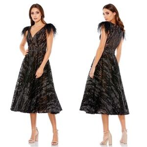 Elegant Black Feathered Evening Dress